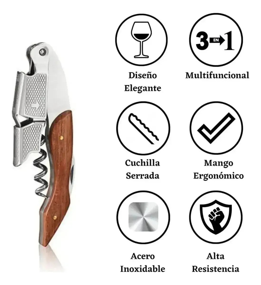 Sacacorchos Doble Impulso + Tapa Bloqueo De Botella Clave - Imagen 6