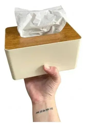Caja Porta Pañuelos Tissue Box Con Tapa Simil Madera