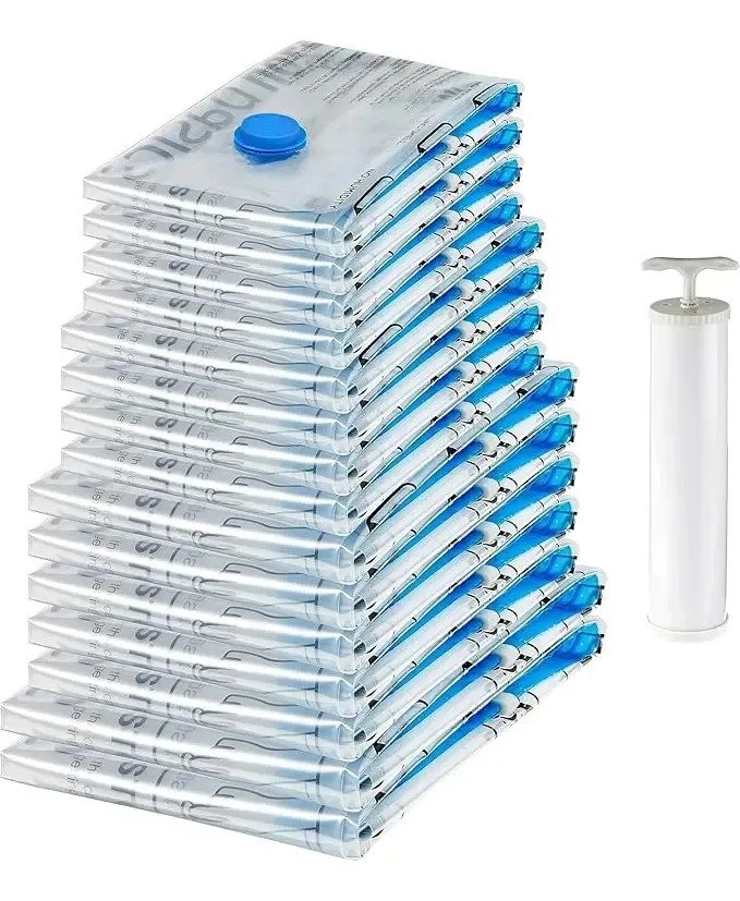 Set X15 Bolsas Al Vacio Para Guardar Ropa + Bomba Acolchado - Imagen 3
