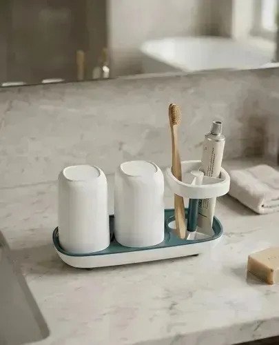 Organizador De Baño Con Cepillero Y Portavasos