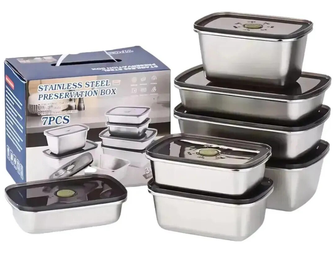 Set X7 Contenedor Tupper Taper Acero Inoxidable Hermetico