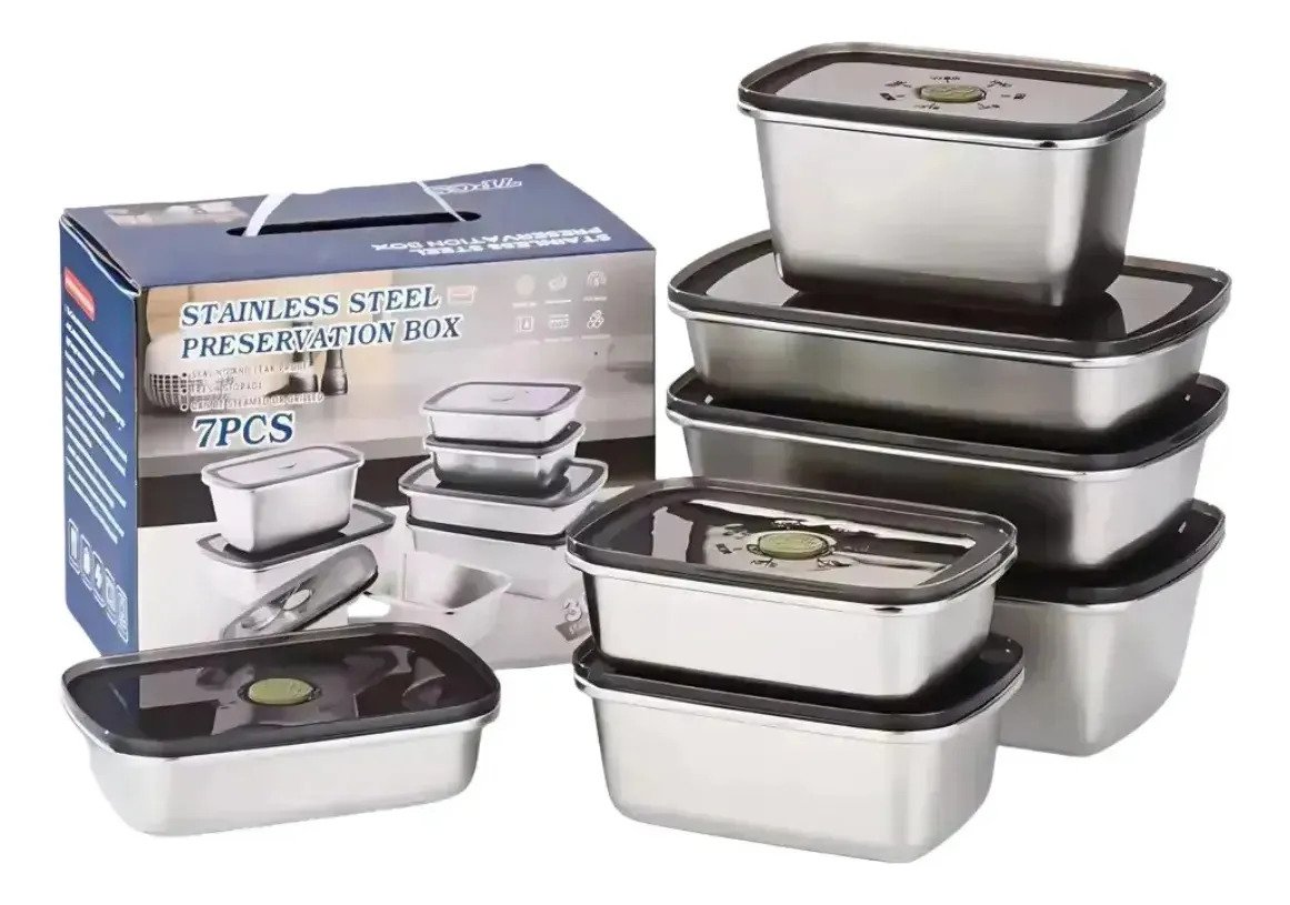 Set X7 Contenedor Tupper Taper Acero Inoxidable Hermetico