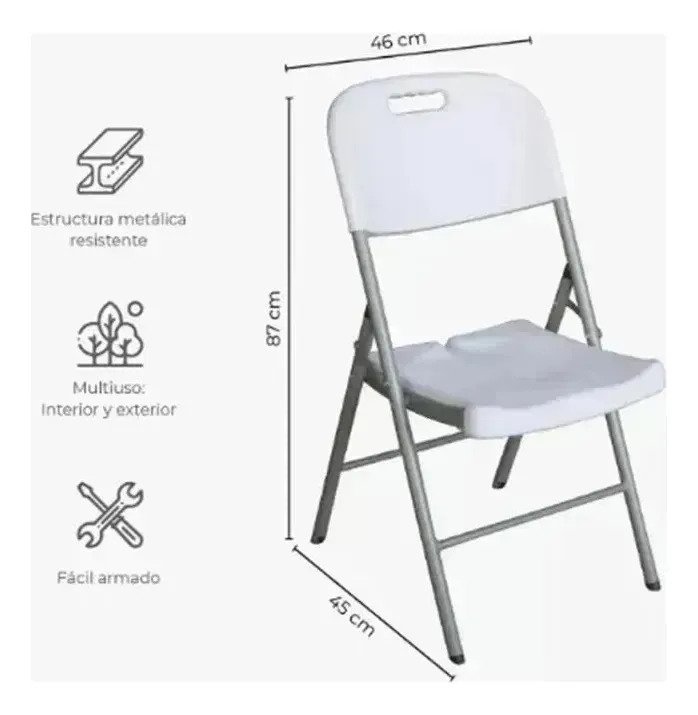 Pack De 6 Sillas Plegables Reforzadas De Blanco Para Hogar - Imagen 2