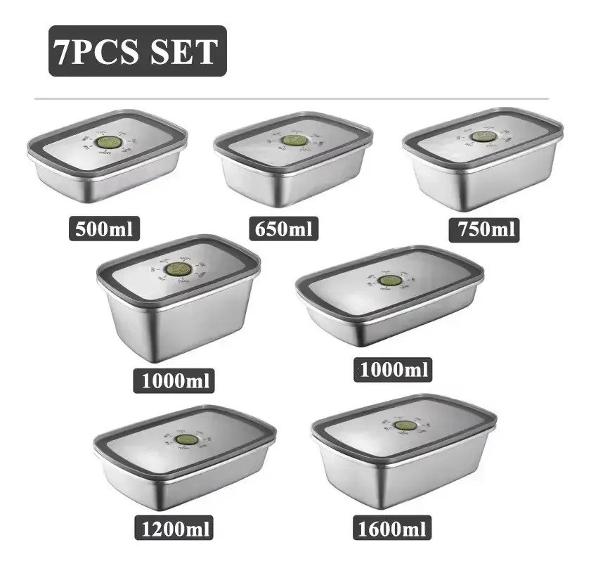 Set X7 Contenedor Tupper Taper Acero Inoxidable Hermetico - Imagen 2