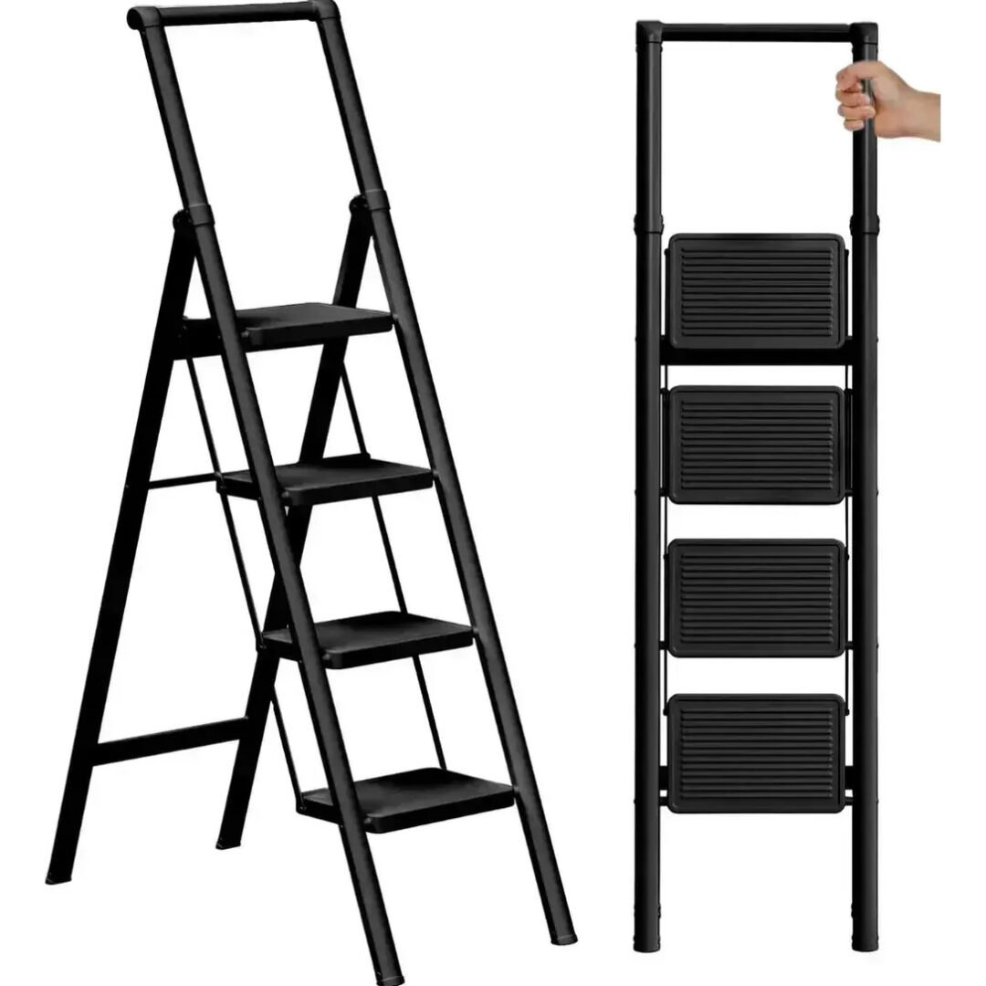Escalera Plegable 4 Escalones Tipo Tijera Negra Para Hogar