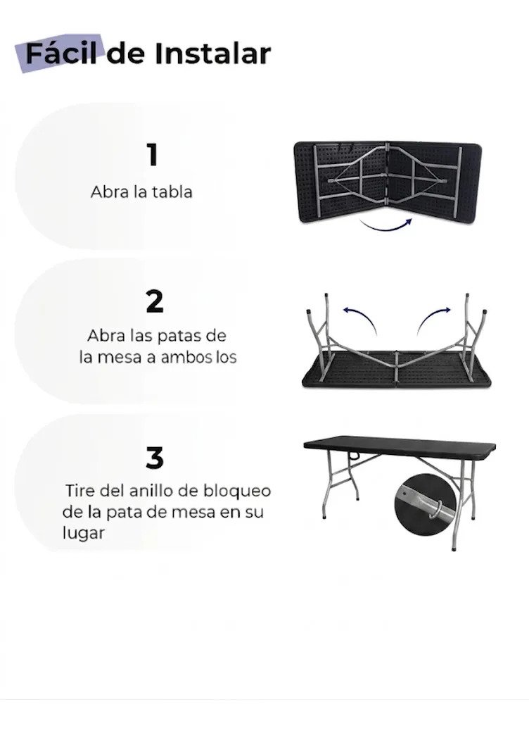 Mesa Plegable Negra 180 Cm Rectangular Exterior Tipo Valija - Imagen 3