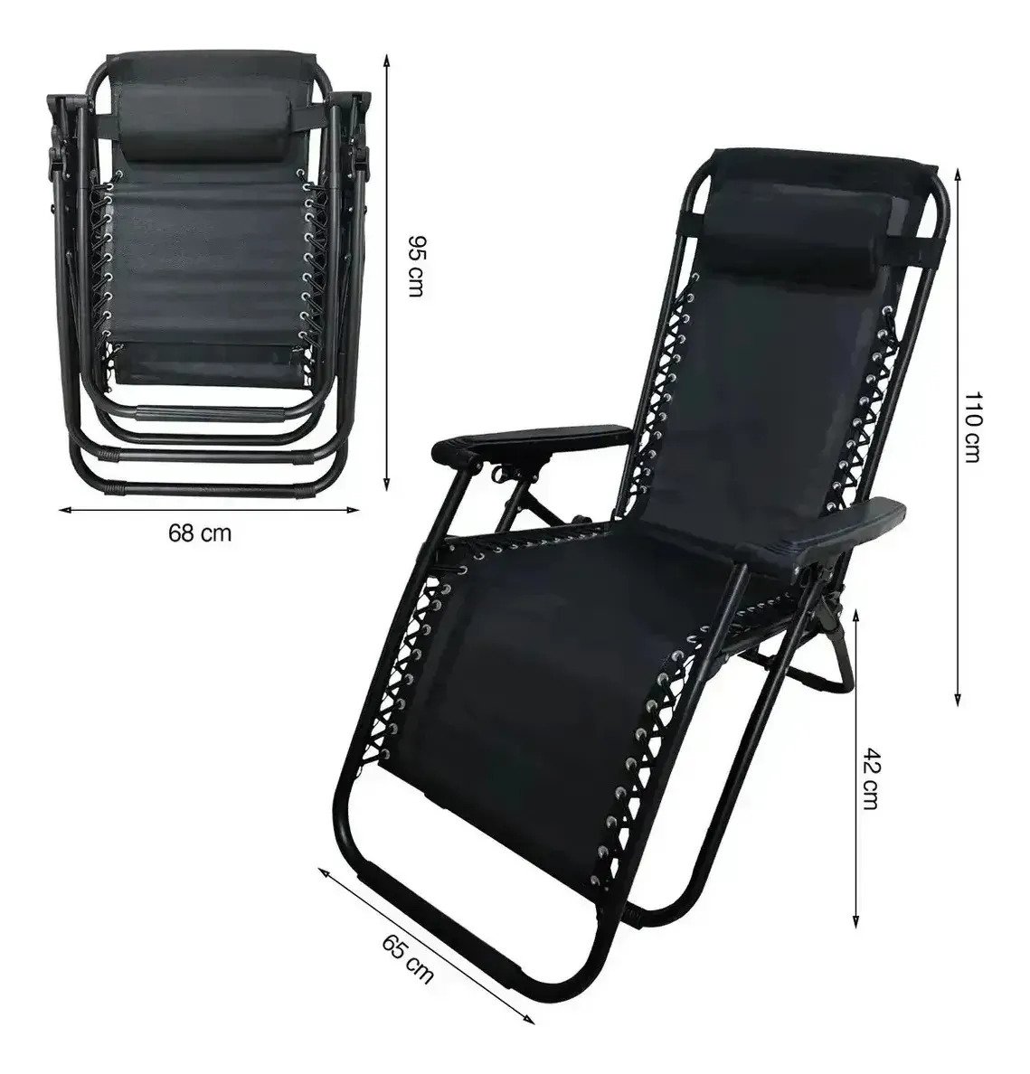 Reposera Plegable Gravedad Cero Playa Camping Jardin Negra - Imagen 2