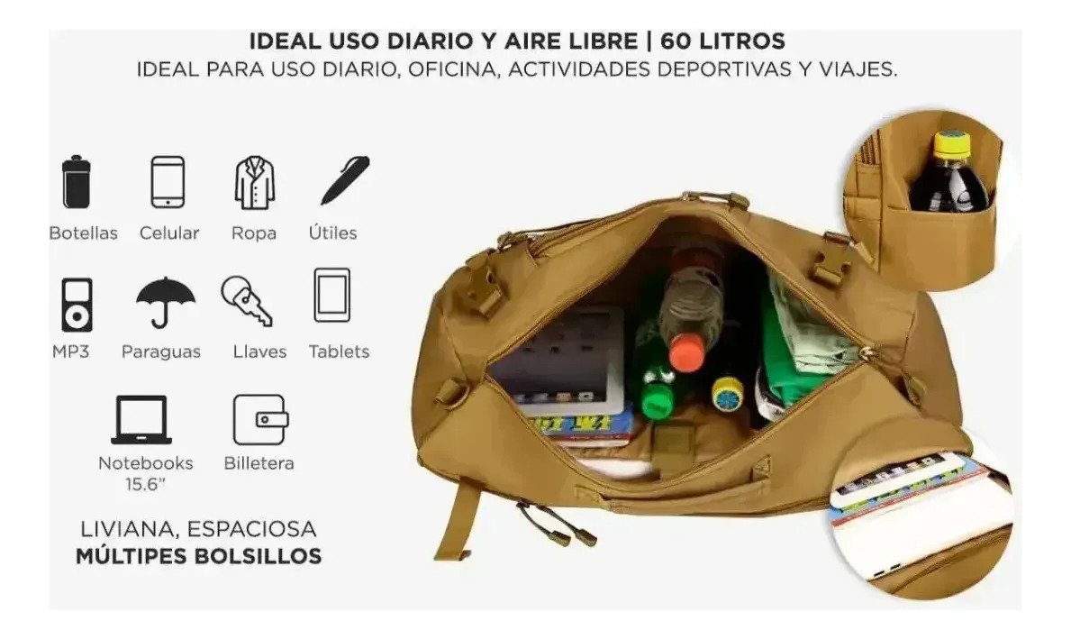 Bolso Mochila Táctica De 70 Litros 3 En 1 - Imagen 6