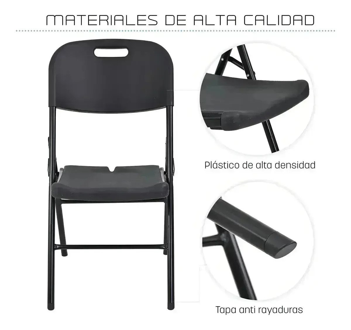 Pack 4 Sillas Plegables Reforzadas Blancas Negras - Imagen 4