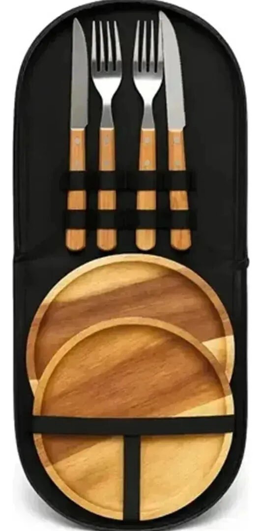 Set De Cubiertos Y Platos De Madera Con Reforzado Tecnico