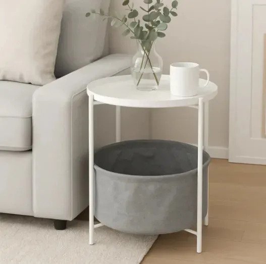 Mesa Auxiliar Ratona Redonda Con Canasto Desmontable Living