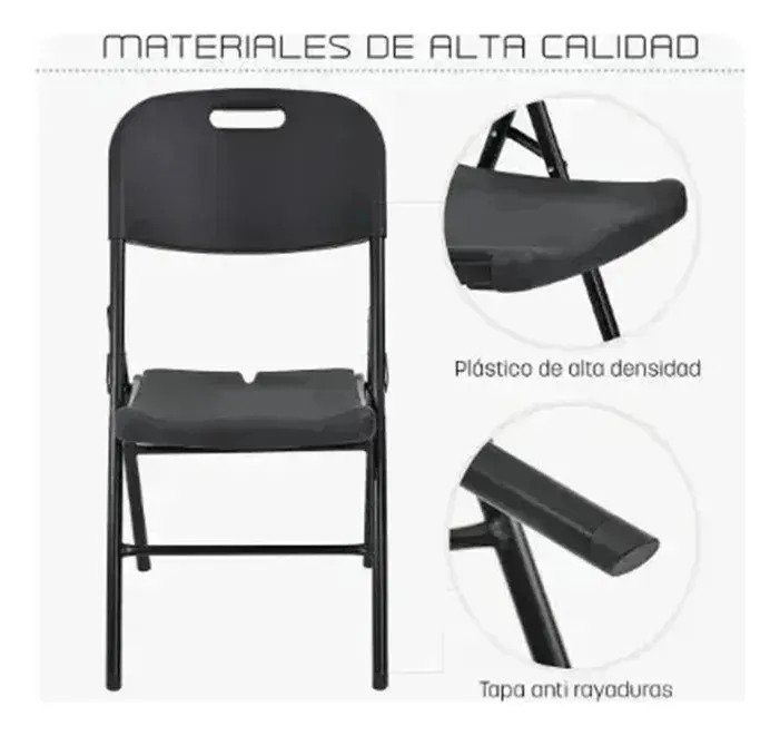 Pack 6 Sillas Plegables Reforzadas Negras Hogar - Imagen 5