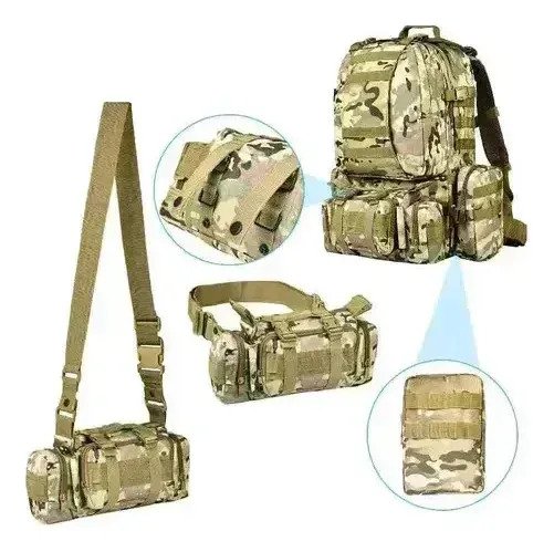 Mochila Táctica De 60 Litros Con 3 Bolsas Sistema Molle - Imagen 3