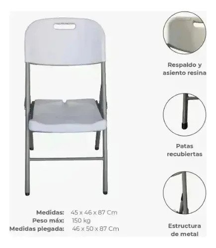 Pack De 6 Sillas Plegables Reforzadas De Blanco Para Hogar - Imagen 3