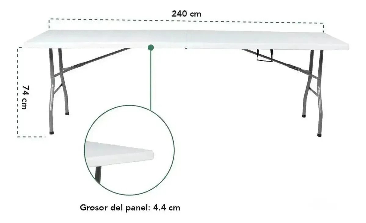 Mesa Plegable 240 Cm Valija Playa Picnic Blanca - Imagen 3
