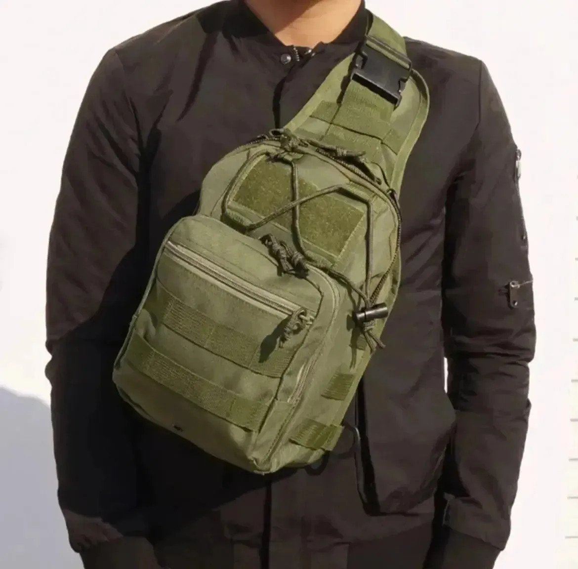 Morral Bandolera Tactica Reforzada 9l Verde Musgo Lisa - Imagen 3