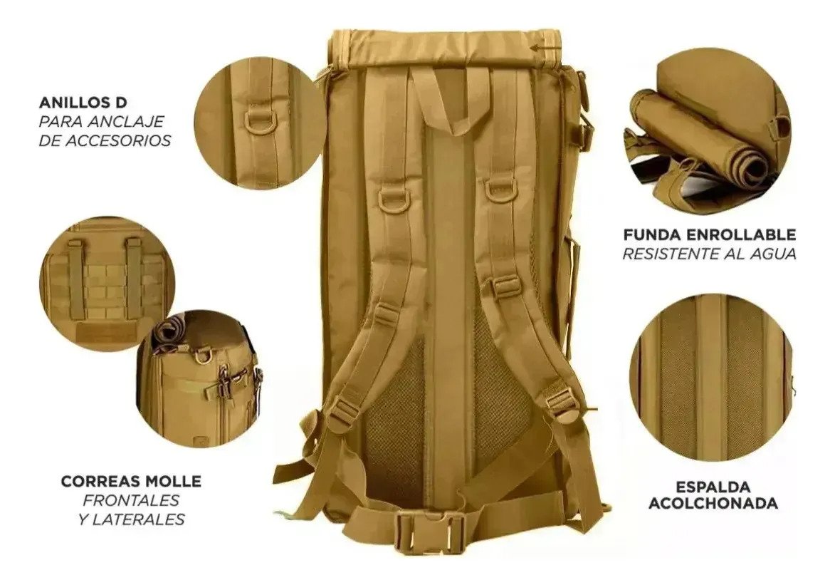 Bolso Mochila Táctica De 70 Litros 3 En 1 - Imagen 4