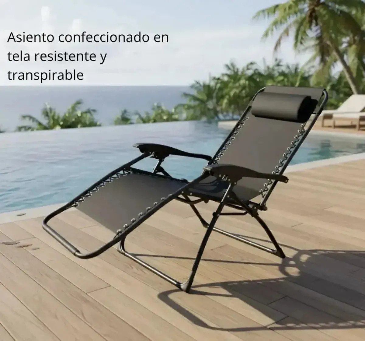 Reposera Plegable Gravedad Cero Playa Camping Jardin Negra - Imagen 6