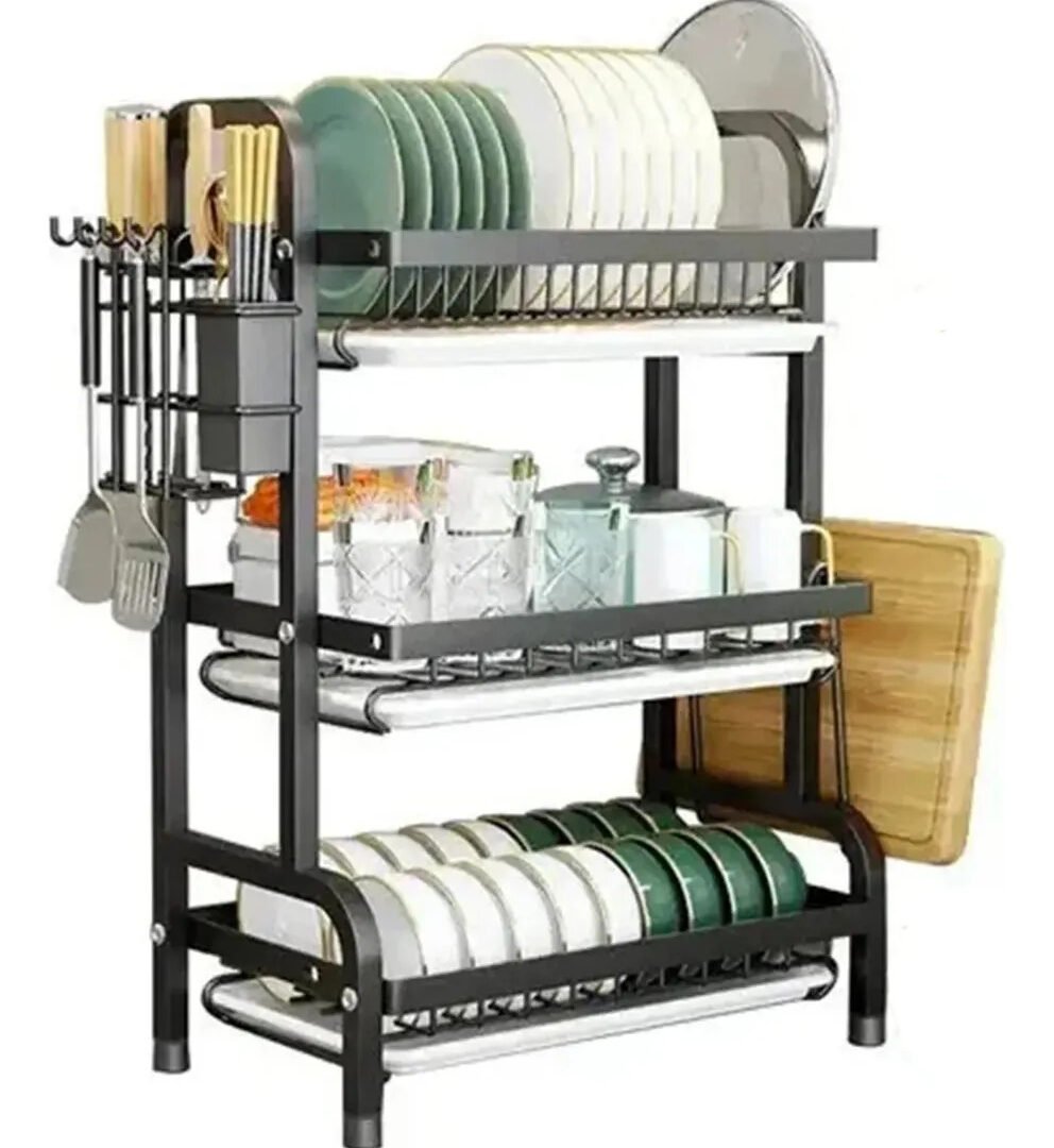 Secaplatos Escurreplatos 3 Pisos Acero Inox Negro