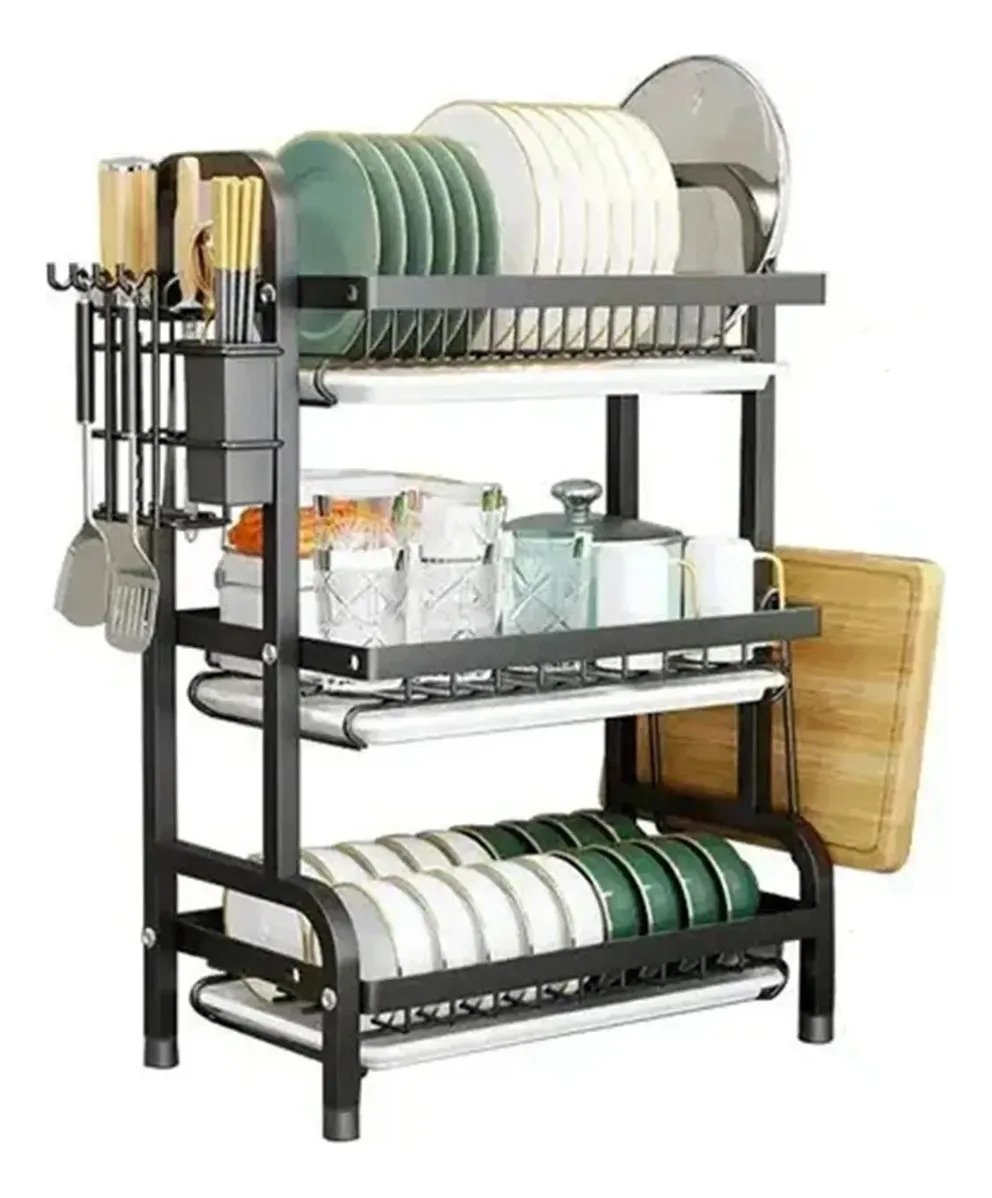 Secaplatos Escurreplatos 3 Pisos Acero Inox Negro