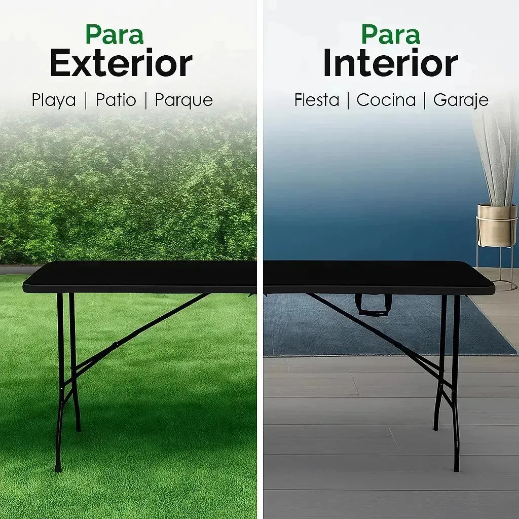 Mesa Plegable Negra 180 Cm Rectangular Exterior Tipo Valija - Imagen 4