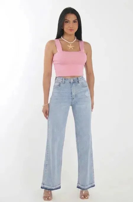 Jean Pantalon Mujer Denim Recto Premium Azul Claro Talles