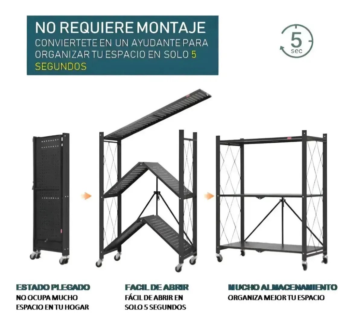 Estantería Plegable De 3 Niveles Móvil Con Ruedas - Imagen 3
