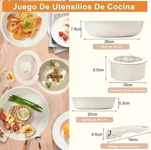 Set X5 Ollas Batería Cocina Antiadherente Mango Desmontable - Imagen 3