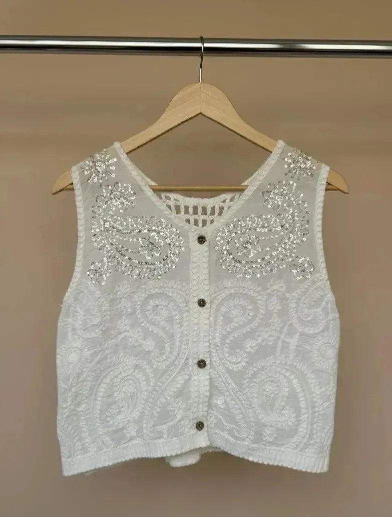 Musculosa Top Bordado Con Diseño Lentejuelas Mujer - Imagen 4