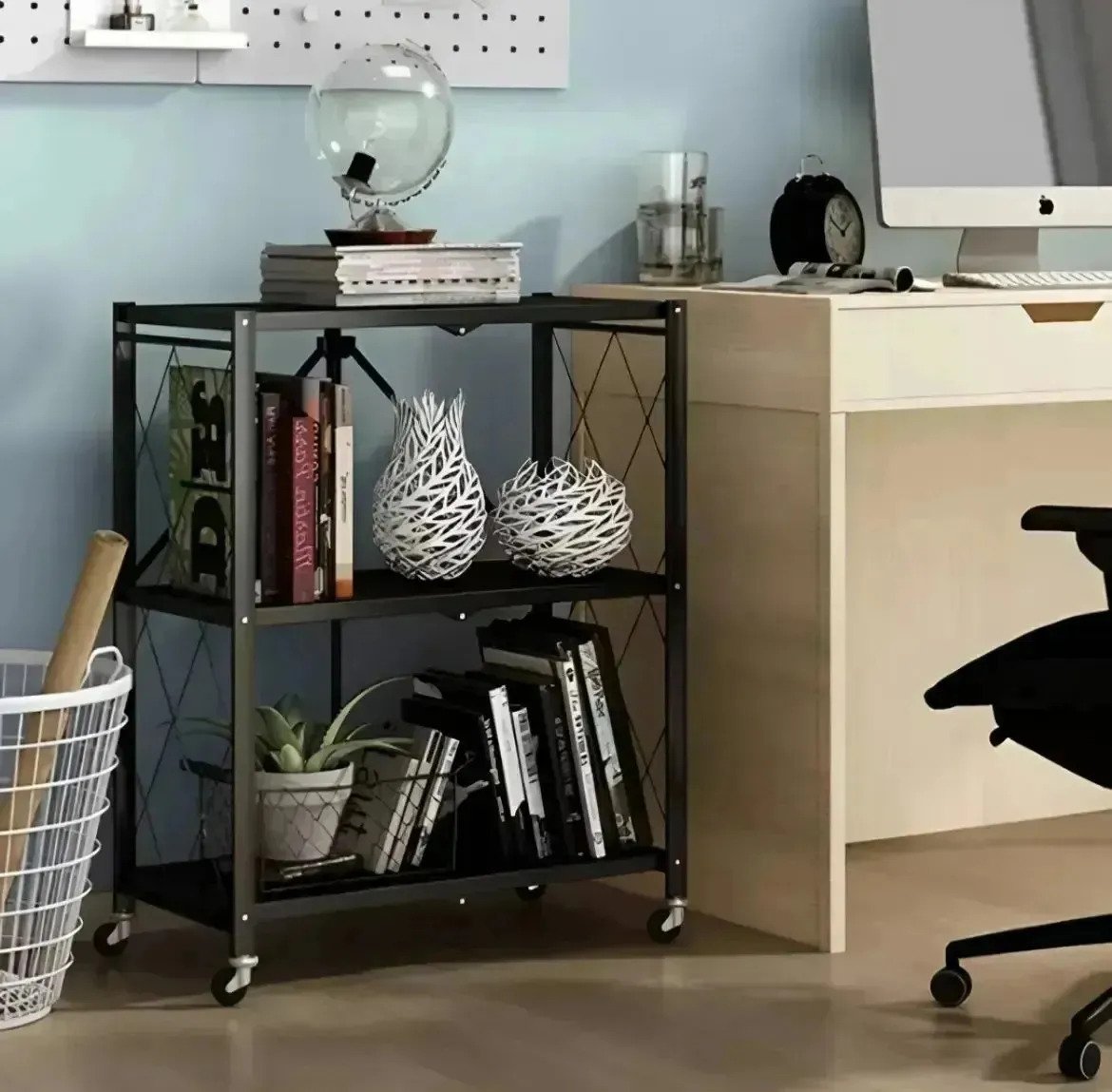 Estantería Plegable De 3 Niveles Móvil Con Ruedas - Imagen 5
