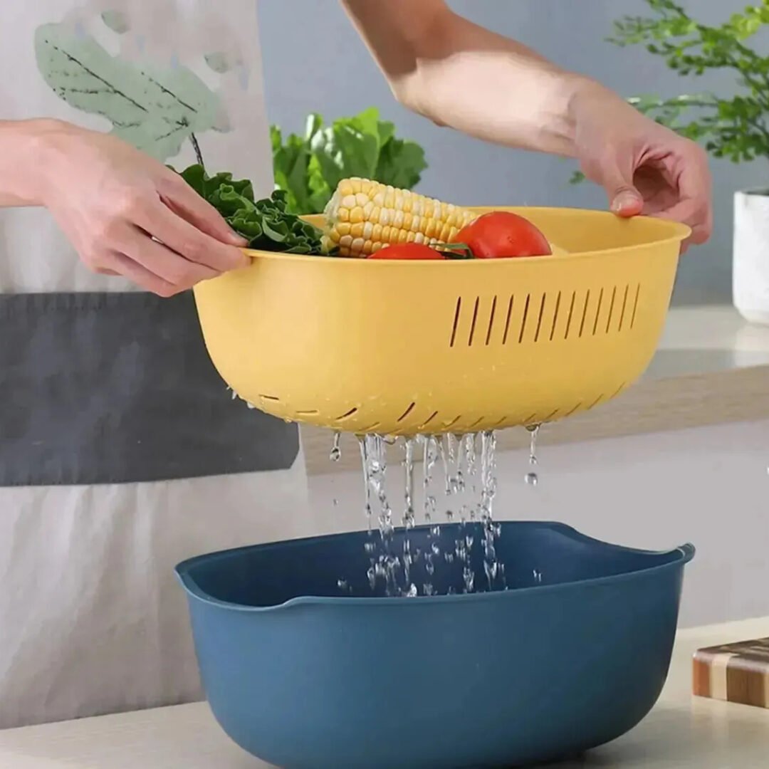 Escurridor Colador Giratorio 2 En 1 Bowl Cocina Doble 360