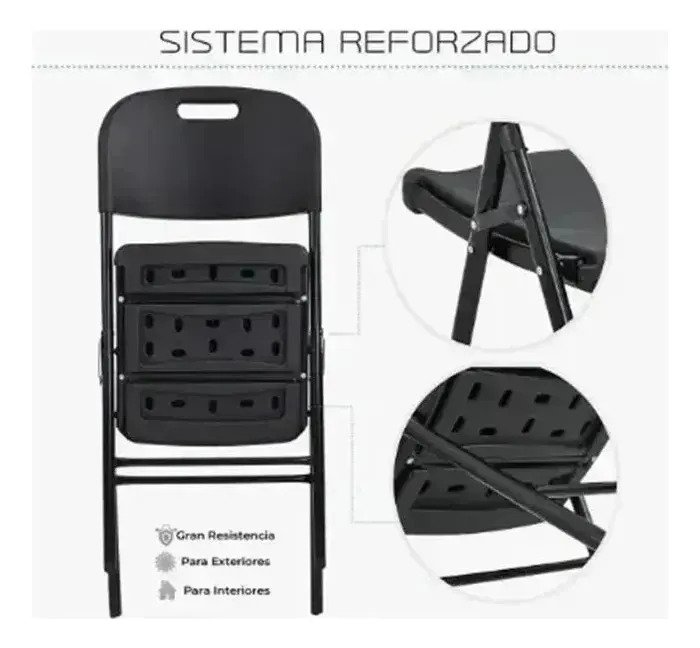 Pack 6 Sillas Plegables Reforzadas Negras Hogar - Imagen 3