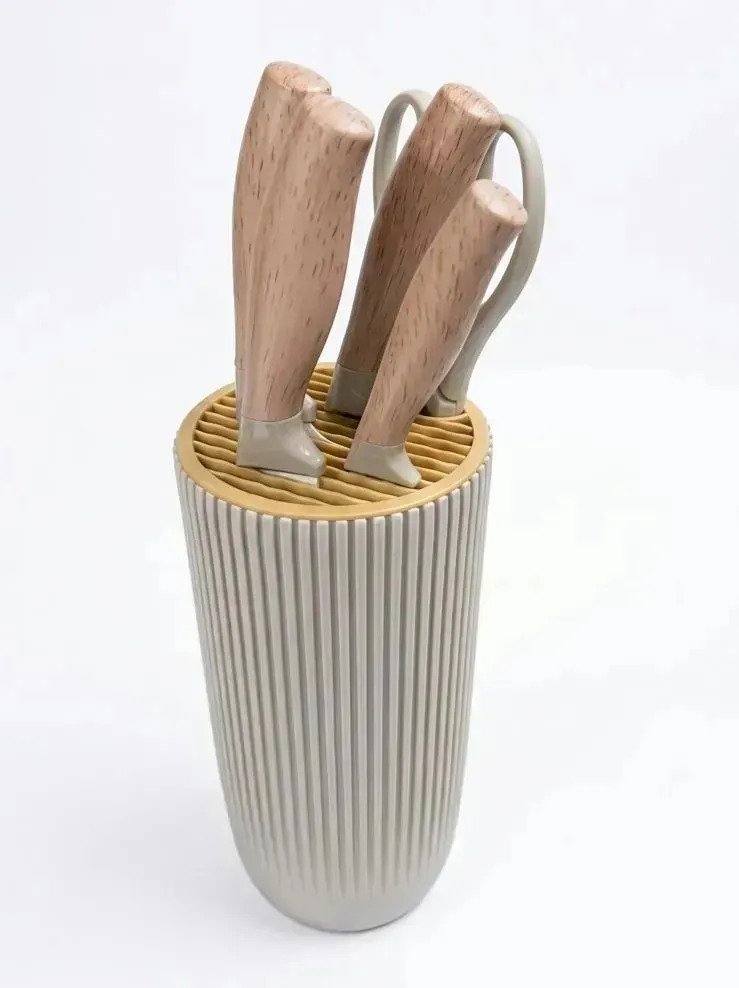 Set Cuchillos Cocina De Acero Inoxidable Mango De Madera X6 - Imagen 2