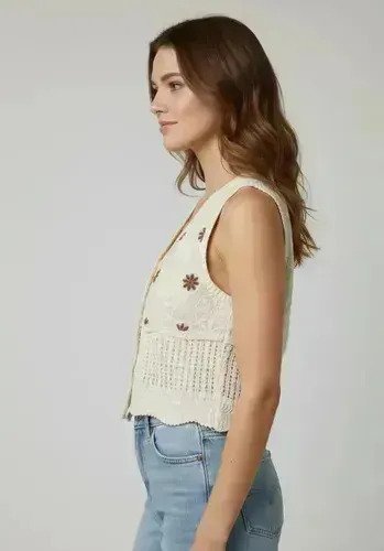 Musculosa Tejida Con Bordado Diseño Floral Premium De Mujer - Imagen 2