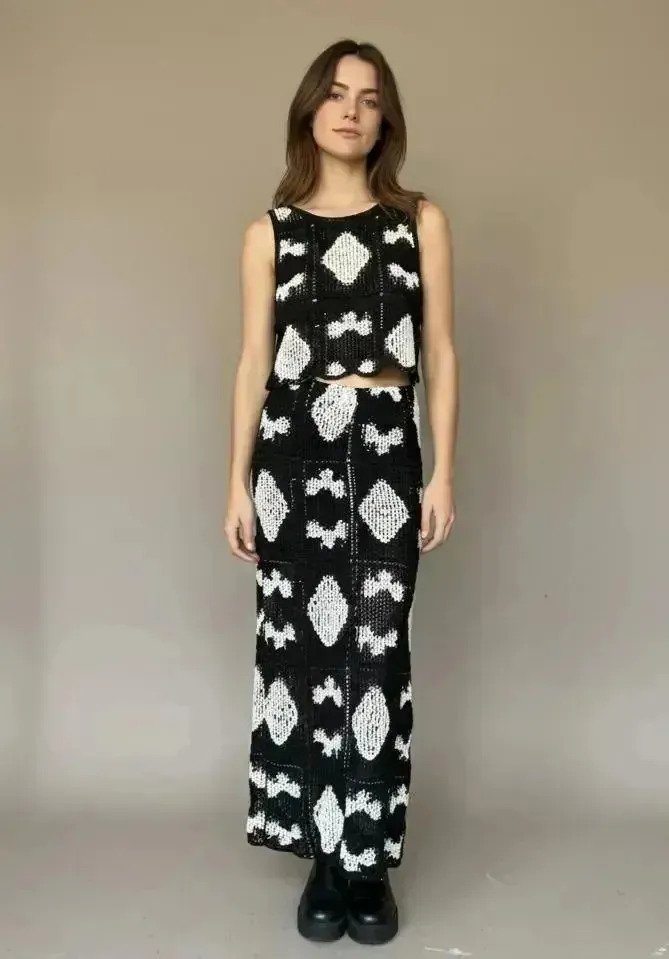 Set 2 Piezas Musculosa Top + Pollera Larga Mujer Femenino