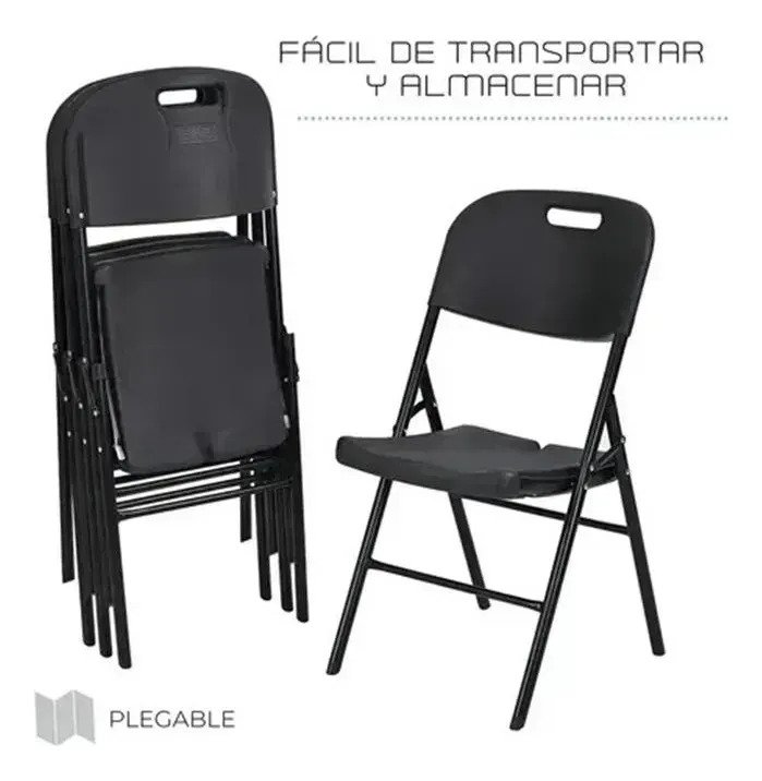 Pack 4 Sillas Plegables Reforzadas Blancas Negras - Imagen 6