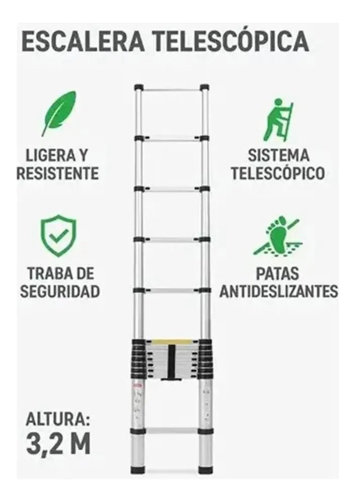 Escalera Telescopica Plegable Extensible Aluminio 3.2 Mts - Imagen 3