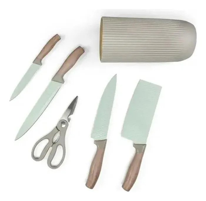 Set Cuchillos Cocina De Acero Inoxidable Mango De Madera X6 - Imagen 6