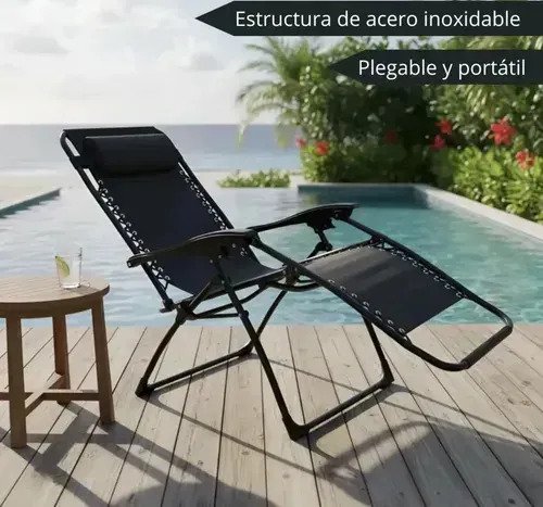 Reposera Plegable Gravedad Cero Playa Camping Jardin Negra - Imagen 5