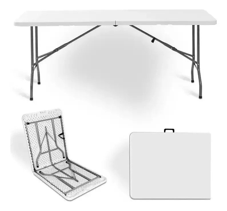 Mesa Plegable Valija 180 Cm Blanca Jardin Fiesta Reforzado Blanco
