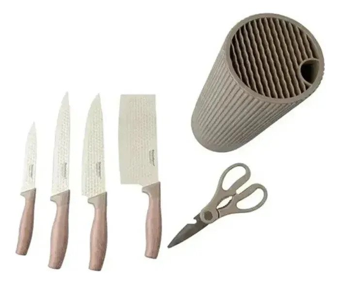 Set Cuchillos Cocina De Acero Inoxidable Mango De Madera X6 - Imagen 5