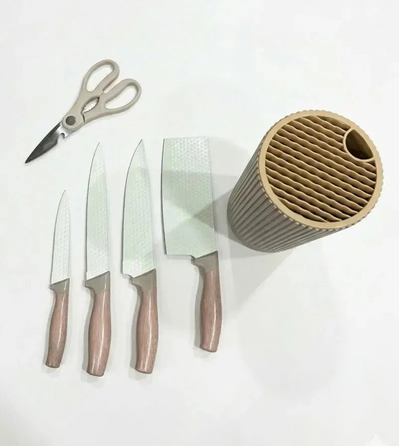Set Cuchillos Cocina De Acero Inoxidable Mango De Madera X6 - Imagen 3