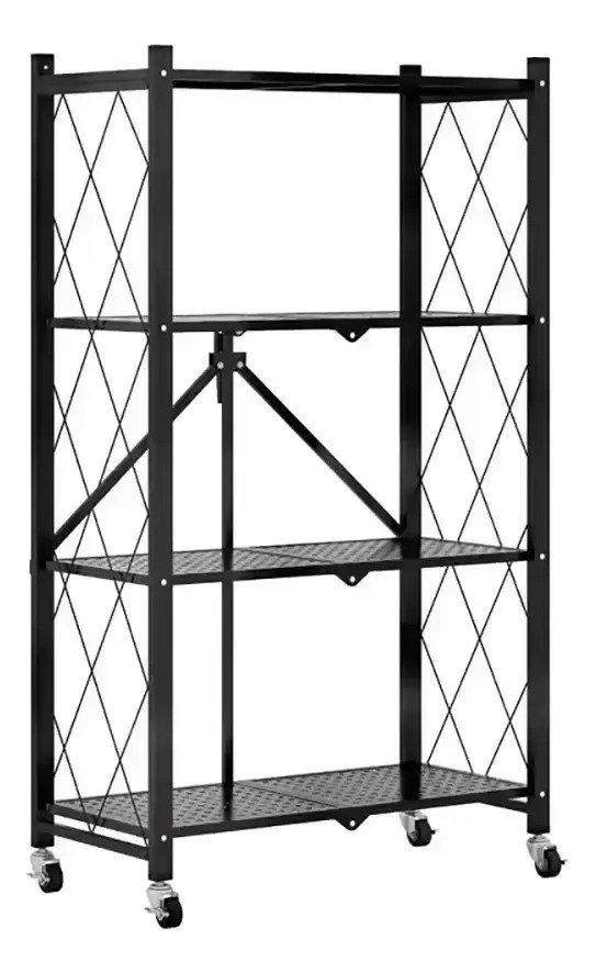 Estanteria Plegable 4 Niveles Movil Con Ruedas Negro - Imagen 3