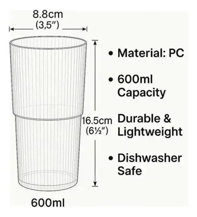 Set X6 Vasos Acrílico 600 Ml Irrompibles Frio Calor Fiestas - Imagen 2