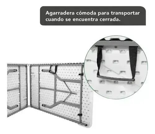 Mesa Plegable 240 Cm Valija Playa Picnic Blanca - Imagen 4