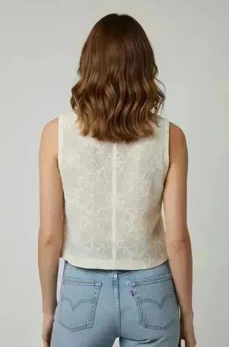 Musculosa Tejida Con Bordado Diseño Floral Premium De Mujer - Imagen 3