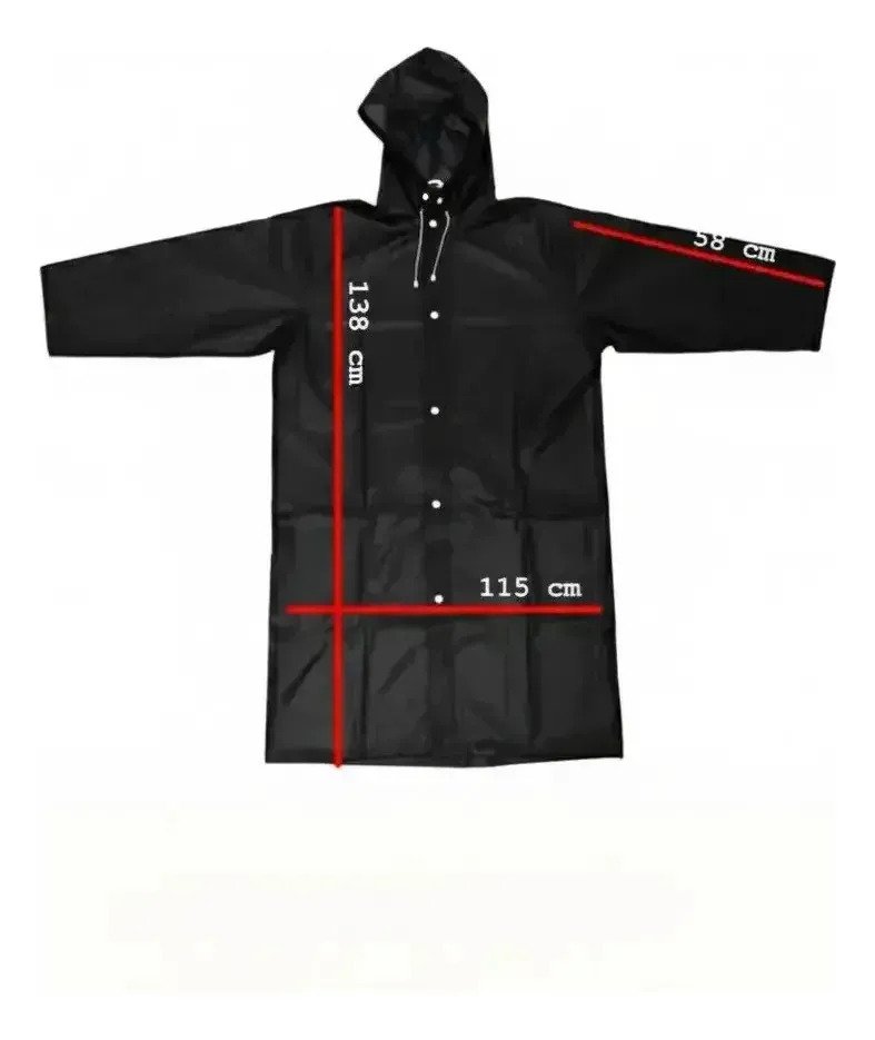Piloto De Lluvia Unisex Adulto Liviano Reutilizable Plastico Negro 115x138x58 - Imagen 3