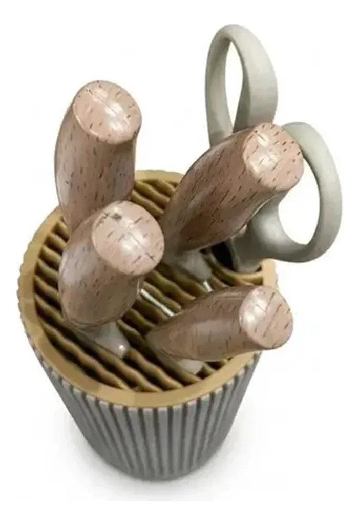 Set Cuchillos Cocina De Acero Inoxidable Mango De Madera X6 - Imagen 4