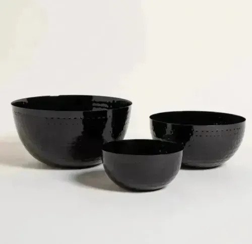 Set De 3 Bowls Negros Altos De Acero Inoxidable Redondos