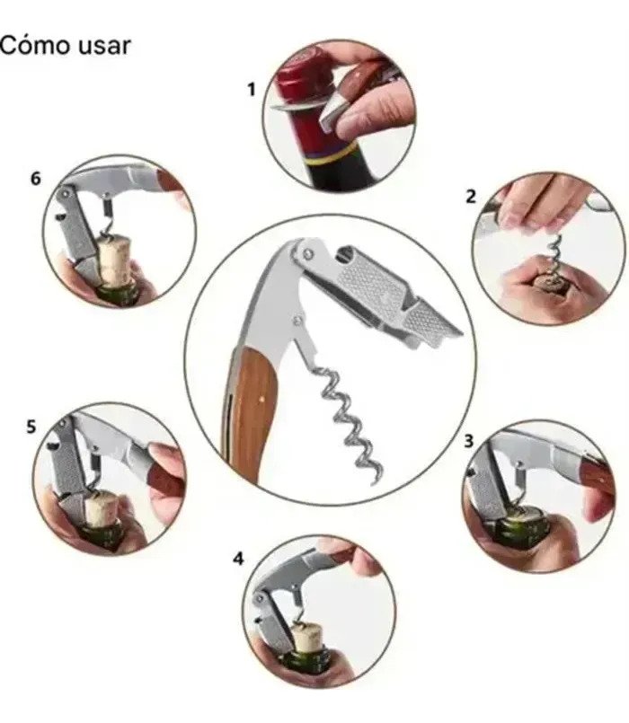 Sacacorchos Doble Impulso + Tapa Bloqueo De Botella Clave - Imagen 5